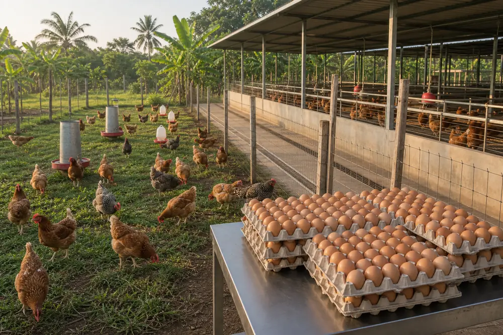 Poulets en plein air et œufs frais en plateau de 30