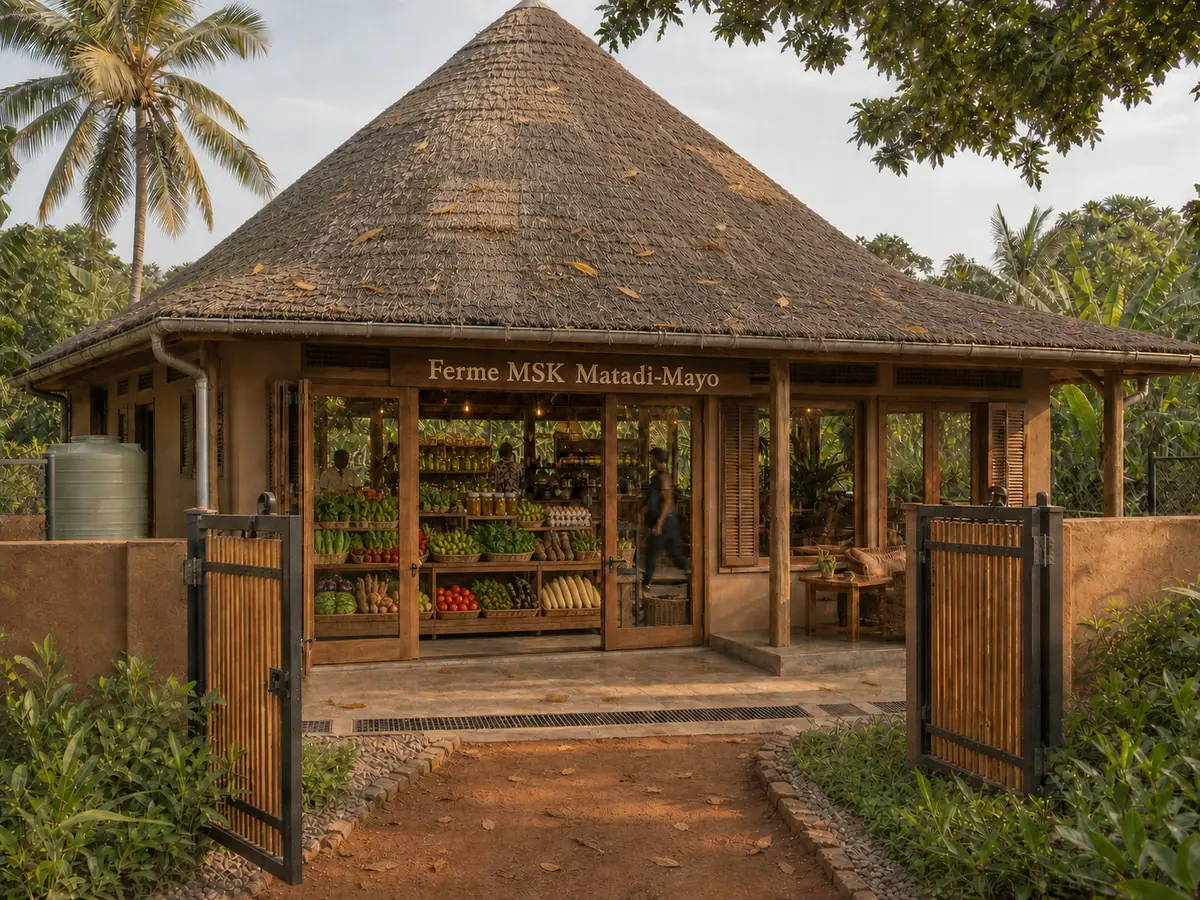 Bâtiment d'accueil et mini-boutique de la ferme MSK Matadi-Mayo